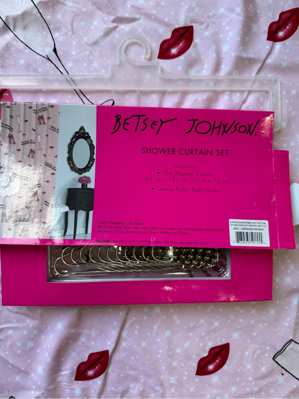 Betsy Johnson Pink Champagne & Heels Shower Curtain & Hooks!